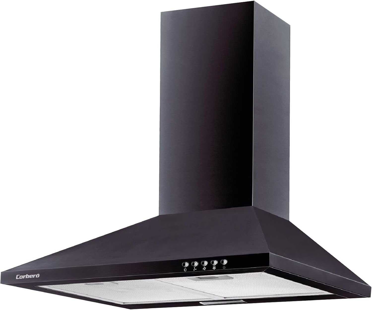 Corberó - Campana Extractora Pirámide 60 cm | TEIDE636N |375.4 m3/h | 57db | 36.5 W | 3 Velocidades | Control por Pulsador |2 Filtros de Aluminio + Filtro de Carbon | Negro