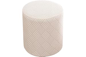 uyeoco Stretch Ottoman Cover, Small/Large Soft Comfortable Dustproof Footstool Covers For Round Ottoman, Machine Washable Pouffe Cover With Elastic(Beige,L)