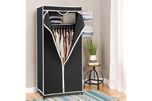 COSTWAY Fabric Wardrobe, Portable Single Clothes Closet with Hanging Rail, Foldable Garment Storage Cabinet Space Saving Organiser for Bedroom Cloakroom Dorm, 75 x 50 x 172cm (Black)