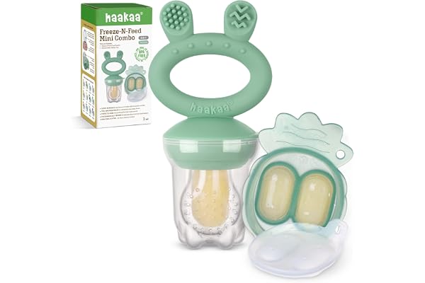 Haakaa Bébé Fruits Nourriture Mangeoire & Mini plateau à grignoter pour congélateur, Mangeoire en silicone sans BPA pour une auto-alimentation sûre du nourrisson, 4 mois et plus-Vert Pois