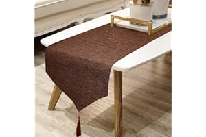 WAITER TREE Burlap Linen Style Table Runner with Tassels Rustic Farmhouse Dresser Scarf for Dining Table Banquet Party Home Decor (Brown, 35 x 180cm)