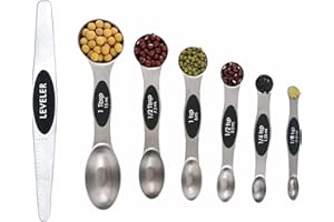 ORGA ECO-FRIENDLY Measuring Spoon Sets 7 Include 6 Double Sided Magnetic Measuring Spoon 1 Leveler for Measuring Dry and Liquid Ingredients