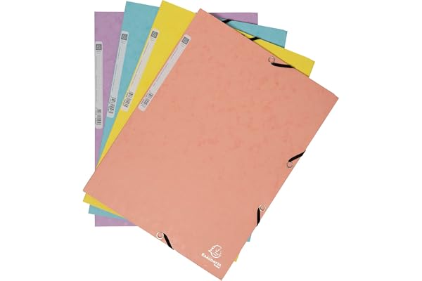 Exacompta - Réf. 55560E - Paquet de 5 chemises à élastiques - pochettes 3 rabats - en carte lustrée 400 g/m2 Aquarel - dimensions 24 x 32 cm pour documents au format A4 - couleurs assorties