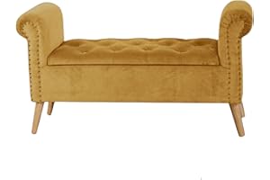 VEA SRL Panca contenitore camera da letto IMPERO in velluto Senape, 112x40x62 cm Panca ingresso con gambe in legno, Panca fondo Letto, salotto e sala da pranzo, Panchina imbottita (TIA 56439)