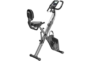 JUPGOD Jopgod Folding Exercise Bike, 4 in 1 Foldable Fitness Stationary Bike, Upright Magnetic Indoor Cycling Bike with 8-Level Adjustable Resistance And Arm Resistance Bands, Pulse Sensor, LCD Monitor