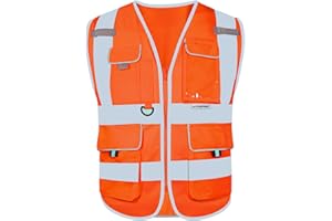 HYCOPROT Gilet di Sicurezza ad Alta Gilet Alta Visibilità con Tasche Sicurezza Gilet Riflettente Executive Manager Workwear Giacca Zip Brace Tasca Badge Giubbotto Catarifrangente Standard EN ISO 20471
