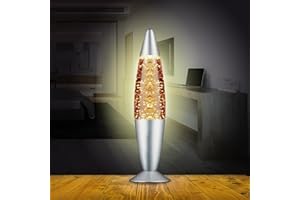 RESAES RESISTANT AND AESTHETIC Lámpara LED Destellos de Lava, Lámpara de Lava Purpurina Glitter Relajante, Lamparilla mesita de noche, Lava Lamp Magma Moderna, Base plateada. Diseño retro vintage, Bombilla Incluida 40cm (Amarillo)