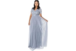 Maya Deluxe Sukienka druhny Kobiety Maya Deluxe Damska sukienka damska dla gości weselnych Plus Size Empire wysoki stan cekiny z krótkim rękawem wieczorowa druhna (1 w zestawie)