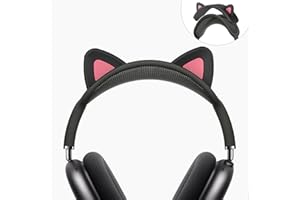 MOWYEOK Pokrowiec na opaskę na czoło kompatybilny z AirPods Max, słodki design z kocimi uszami, miękki silikonowy pokrowiec na słuchawki, etui ochronne do AirPods Max (czarny + różowy)