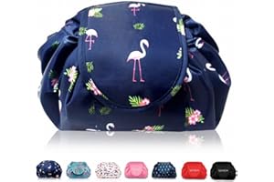 VAVABOX Bolsa de Maquillaje con cordón Perezoso, portátil, Grande, de Viaje, Bolsa de cosméticos, Bolsa de Viaje, Bolsa de Maquillaje, Organizador de Almacenamiento para Mujeres y niñas (Flamenco azul marino)