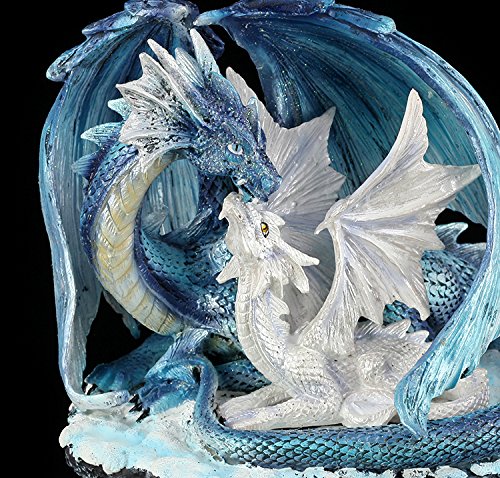 Drachen Figur – Mutter mit Jungem weiß-blau - 8
