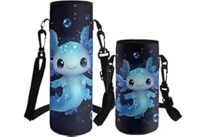 ASQVTIFE Axolotl Insulated Water Bottle Carrier for Kids Elementary 500Ml Blue Water Bottle Carrier Insulated Cover Bag Strap Pouch Outdoor Camping Steel/Glass/Plastic Bottles Camping Outdoor S