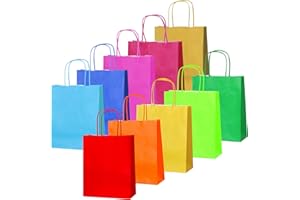 Thepaperbagstore 10 Rainbow Small Paper Bags with Twist Handles -18x22x8cm - Colourful Paper Gift Bags for Kids and Adults Parties, Birthdays, Weddings, Baby Showers, Hen Parties and Sweets