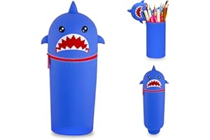 puiaxod 2 in 1 Federmäppchen, Silikon Stifte Mäppchen, Kawaii Hai Box Mäppchen, Stand up Cartoon Federmappe, Tier Stifthalter, Federtasche aus Weichem, Stift Hülle für Schule und Geschenk