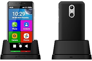 ABUBU Téléphone portable pour personnes âgées 4G, Smartphone Artfone Smart_500, Senior, bouton SOS, grandes icônes, base de charge, mode simple, volume élevé, batterie 2550 mAh (SMART-500-2025)