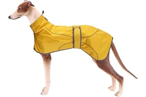 Geyecete Dog Jacket Adjustable Lightweight Raincoat with Reflective Straps and Harness Hole, with Adjustable Bands, Greyhound -Yellow-XXXL