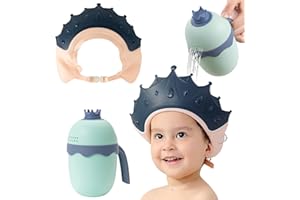 FUNUPUP Chapeau Douche Bébé avec Rince-bain, Casquette Douche Enfant Visière de Bain Bébé, Réglable Bonnet De Douche Bébé (Couronne Bleue)