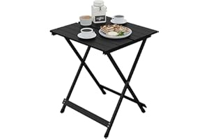 WOLTU Mesa Plegable de Camping, Mesa Portatil Ligera de Aluminio, Mesita Auxiliar de Playa Jardín Balcón y Picnic, 50,5x47x59,5 cm, Negro