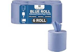 Maecena Centrefeed Blue Rolls - 2 Ply 6 Pack Embossed Pattern Paper Towels - Strong and Absorbent Tissue Paper Roll - UK Supplier Perfect for Commercial and Kitchen Use