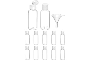 QWORK® 12 Stück 50 ml Reiseflaschen Set, Kunststoff Reiseflaschen Für Toilettenartikel, Transparent, Mit Kleinem Trichter Für Shampoo, Duschgel, Lotion, Make Up Entferner