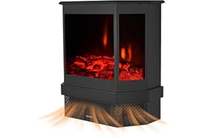 ‎M.C.HAUS M.C.Haus 3-Seiten-Ansicht Elektrokamin Freistehend, Elektrische Heizung mit Einstellbarer Helligkeit, Klassische Wohnkultur, Elektroofen mit 2 Leistungsstufen 900/1800W, Schwarz