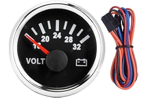 MAJATOU Boat Voltmeter, 52mm/2in 18-32V Volt Meter, Universal Voltmeter, 7 Colors Backlight 9-32V Working Voltage for Boat Car Truck Motorcycle(Black Silver Frame)
