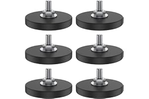 BEENLE-ICEY 6Pcs Round Neodymium Mounting Magnet Base 4.3cm With M6 Male Thread Stud Nuts, Non-Slip Rubber Coated Anti-Scratch for Lighting Bar Camera Cabinet Blackboard Refrigerator