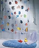 QUALITY Transparent Fish Clear Plastic Shower Curtain, 180 x 200 cm, Blue/ Orange/ Yellow/ Black/ Green - Long Length