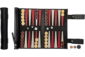 Melia Games B-Ware Backgammon zum Rollen - Reise-Backgammon aus feinstem Nubuk Echt-Leder mit handgefertigten Holzspielsteinen - OPTISCHE MÄNGEL