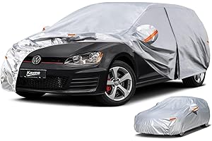 Kayme Funda Coche Exterior Hatchback, Cubre Coche Exterior Impermeable Transpirable Forro de Algodó, Cubierta para VW Golf, Seat Leon, Astra,Kia Ceed etc. Ver Tabla de Tallas de Coches A3, Plata