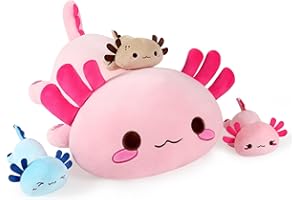 shownicer Oreiller en Peluche Axolotls, Animaux en Peluche, Kawaii Axolotl Peluche Géante, Jouet Doux Animal Poupée, Coussin Câlin, Cadeau pour Enfants Filles 12+ Ans (Famille de Axolotl)