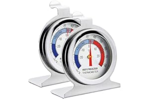 Fridge Thermometer Refrigerator Thermometer,INRIGOROUS Pack of 2 Stainless Steel Dial Fridge/Freezer Thermometer with Hanging Hook and Retractable Stand (Dial Style)