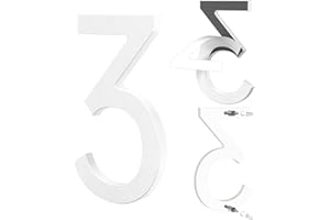 Yafimea 15 cm Hausnummer Weiß, Große Hausnummer aus Kunststoff mit Klebe- oder Schraubmontage, Wetterfest für Außenbereich, 3D Floating-Effekt für Wand oder Zaun (3)