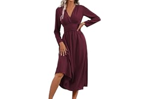 LIAMERHE Vestito Donna Autunno/Estivi Elegante Manica Lunghe/Corta Scollo a V Casual Maxi Abito Linea A Plissettato Primavera Vestiti Abito Inverno Moda Spiaggia Vestito Vita Alta