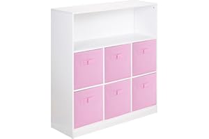 URBNLIVING White Wide 7 Cube Bookcase + 6 Light Pink Non Woven Drawers