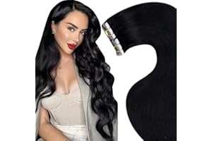 LaaVoo Noir Extension Adhesive Cheveux Naturel Long 65cm Noir de Jais Extension Adhesif Cheveux Humain Droit Extensions Cheveux Bande Adhesive Naturel 20Pcs 65G 26Pouce #1