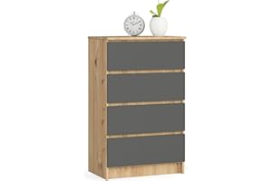 AKORD | Cassettiera K60 a 4 Cassetti | Credenza Alta | Mobiletto per Soggiorno Sala da Pranzo Camera da Letto Corridoio Bagno | Armadio Cameretta | 60x99x40 cm | Rovere artigianale | Grigio grafite