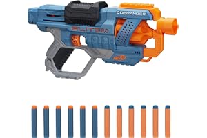 Wyrzutnia Nerf Elite 2.0 Commander RD-6, 12 oryginalnych strzałek Nerf, 6-strzałkowy magazynek obrotowy, szyny na akcesoria, miejsca mocowania lufy i kolby.