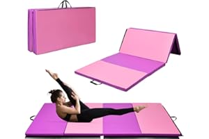 GOPLUS Tapis de Gym Épais Pliable, 240x118x5 CM, Tapis de Gymnastique 4 Plis avec Attaches Auto-Agrippante, Poignée Transport Portable en Cuir, Tapis Fitness pour Yoga, Sport