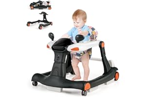 DREAMADE 2 in 1 Lauflernhilfe mit Musik & Licht, Baby Walker Höhenverstellbar & Klappbar, Lauflernwagen Baby ab 6 Monaten (Schwarz)