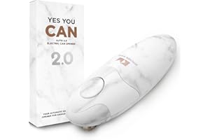 Apriscatole elettrico Kitchen Mama Auto 2.0: Lama affilata apre quasi tutte le lattine - Automatico, a mani libere, bordo liscio, sicuro per gli alimenti, a batteria (Marmo Bianco)