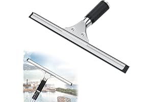 RUBESSIA Limpiacristales Ducha Profesional, Escobilla de Goma para Ventana de Acero Inoxidable para Limpiar y Secar Vidrio, Azulejos, Ventanas, Baño, para Eliminar Cualquier Resto de Agua 30 cm (Negro)