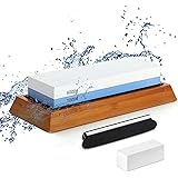 Doppelseitiger Schärfstein 1000/6000, Schleifstein mit Eckführung, Korrekturstein, rutschfester Bambusboden, Dual-Grit-Nasssc