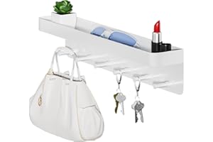 DN DENNOV Plaque à clés avec étagère, porte-clés, autocollante, 6 crochets, porte-clés, porte-clés, organiseur mural (Blanc)