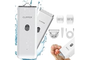 SUN YOBA Dog Clippers,Pet Hair Trimmer Low Noise Washable USB Rechargeable Cordless Dog Grooming Kit with Wide & Narrow Blade,Electric Pet Feet Hair Trimmer for Cats Dogs (White+Double Blades)