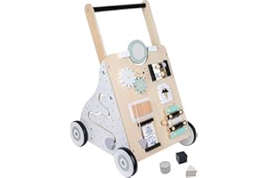 Caossuixin Wooden Walker 9-in-1 Activity Walker Baby with Rubber Wooden Wheels and Motor Skills Games, Running Learning, Toddler Multifunctional Wooden Toy, Cognitive Development Baby Walker