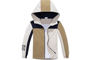 NATUST Kids Waterproof Jacket Lightweight Rain Coat Color Block Windbreaker Outdoor