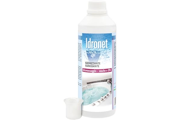 Metacril Idronet + Gobelet doseur gradué, nettoyant spécifique universel pour bain à remous spa, non moussant, à action désinfectante et dégraissante - 500 ml