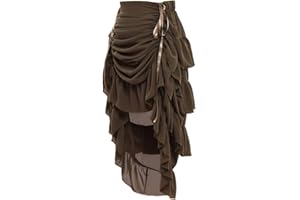 GRACEART Damska wiktoriańska spódnica steampunkowa, regulowana, falbana, gotycka, vintage, na Halloween, średniowieczny kostium wampira