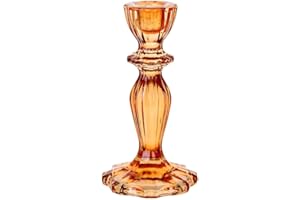 Orange Glass Candlestick Holder | Taper Candle Stand For Indoor or Outdoor, Elegant Christmas Table Decorations or Halloween Home Décor, Dinner Party, Birthday, Wedding | Made By Talking Tables